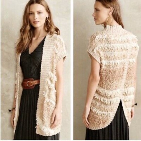 Anthropology Moth Textured Boho Split Back Vest XS/S - Picture 1 of 8